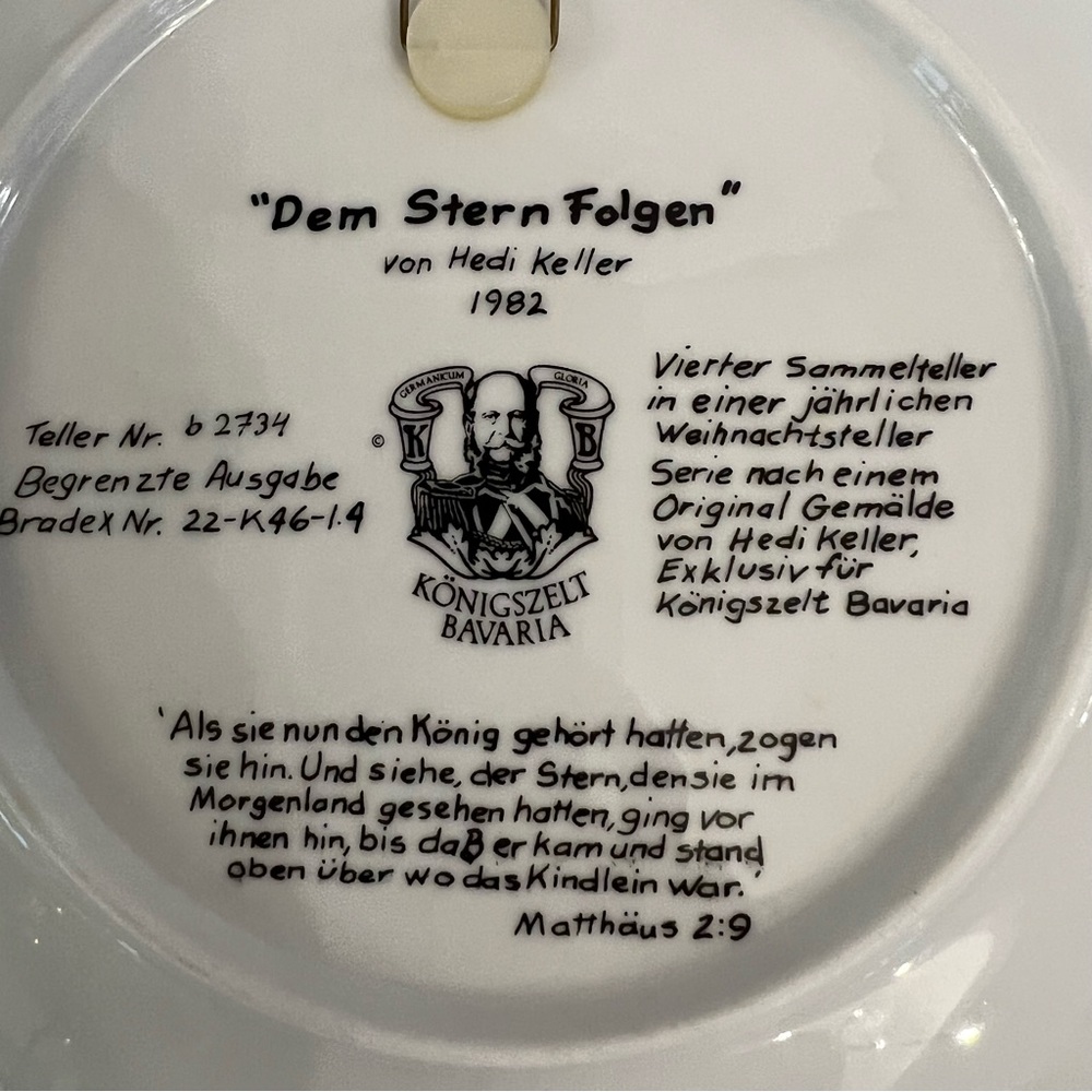 German Collectible Plate “Following the Star” 1982 Hedi  Keller - Picture 13 of 13